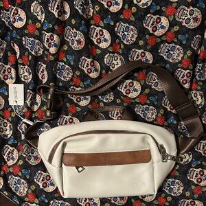 Elegant White and Brown Crossbody Bag